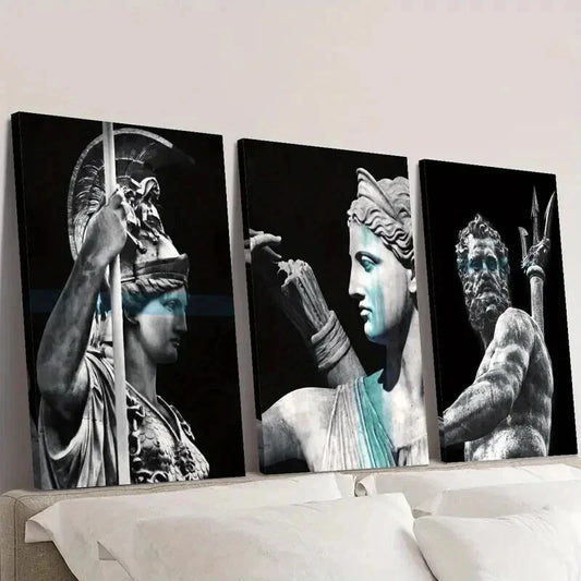 3pcs Nordic Mythology Characters Portrait Wall Art Set Canvas Framed 40x60cm - High Quality Print 100% Australian Made Wall Canvas Ready to Hang