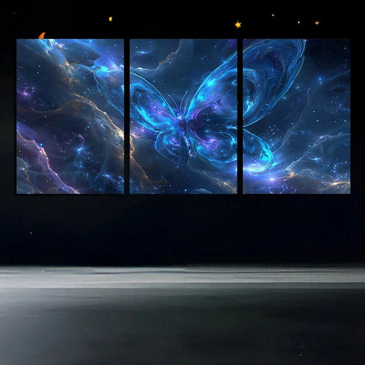 3pcs Butterfly Nebula Stunning Blue Metal Print Ready to Hang Art