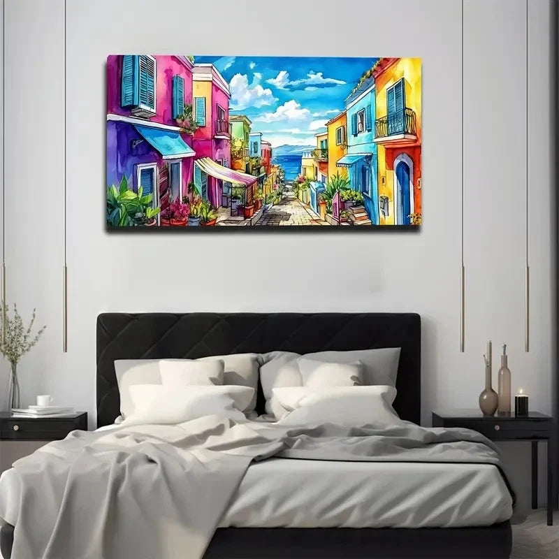Interesting Houses Colorful Wall Art Canvas Office Home Room Framed 80x45cm