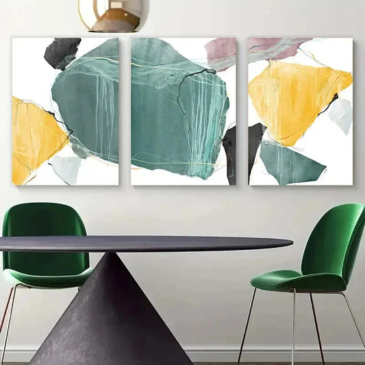 3pcs Yellow Green Marble Modern Metal Print Ready to Hang Art