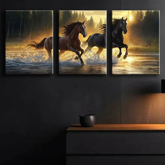 3pcs Sunset Horses Shine Forest Perfect Fear Wall Art Set Canvas Framed 40x60cm - High Quality Print 100% Australian Made Wall Canvas Ready to Hang