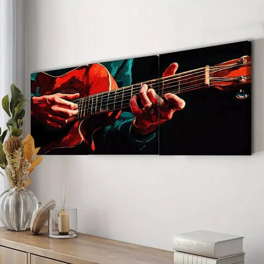 3pcs Guitar Playing Design Dark Modern Perfect Wall Art Set Canvas Framed 40x60cm - High Quality Print 100% Australian Made Wall Canvas Ready to Hang