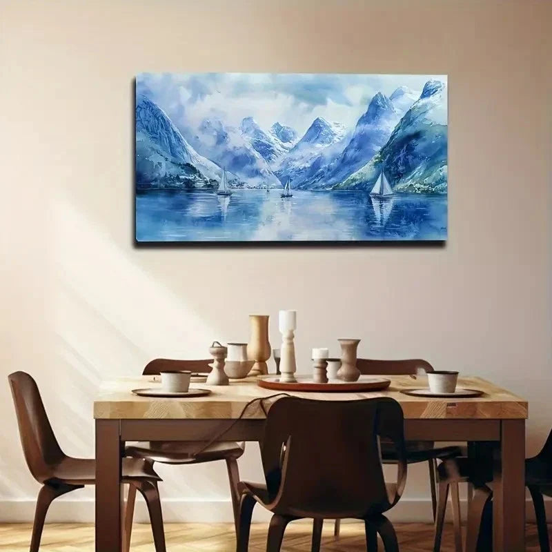 Serene Mountain And Lake Scene Wall Art Canvas Office Home Room Framed 120x60cm