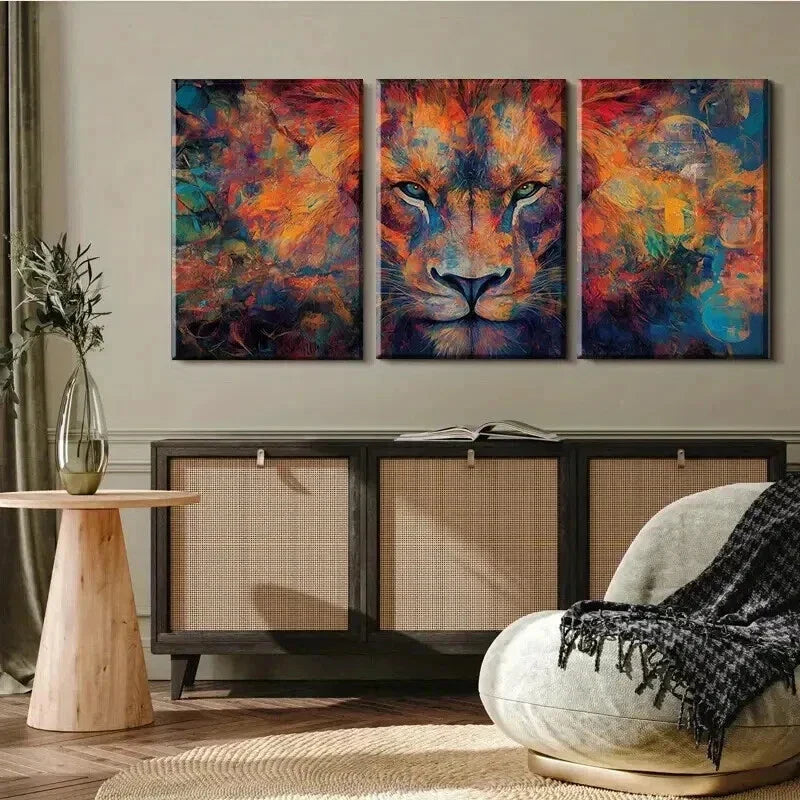 3pcs Colorful Lion Portrait Painting Wall Art Set Canvas Framed 40x60cm - High Quality Print 100% Australian Made Wall Canvas Ready to Hang