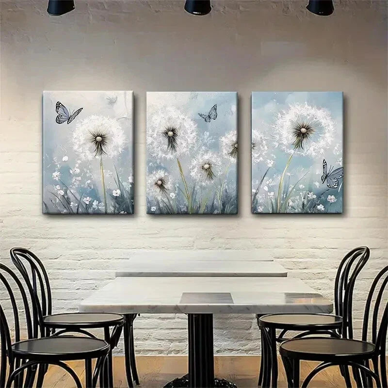 3pcs Dandelion and Butterfly Nature Perfect Wall Art Set Canvas Framed 40x60cm - High Quality Print 100% Australian Made Wall Canvas Ready to Hang