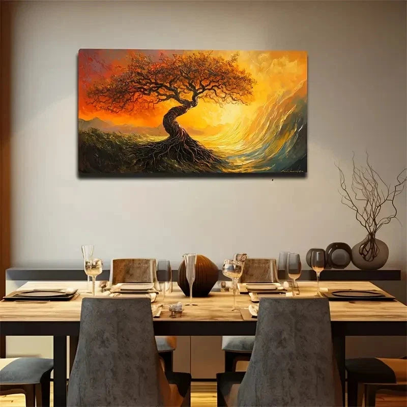 An Old Tree At Sunset Wall Art Canvas Office Home Room Framed 120x60cm