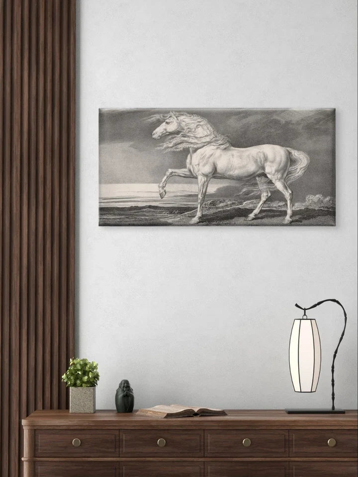 Vintage White Horse Classical Sketch Wall Art Canvas Office Home Framed 120x60cm
