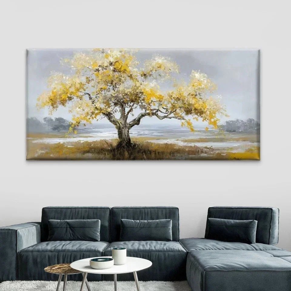 Yellow Leaves Landscape Wall Art Canvas Office Home Room Framed 80x45cm