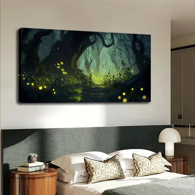 Glowing Forest with Twisted Wall Art canvas office home room framed 120x60cm