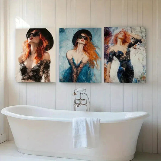 3pcs Elegant Fashionista Stylish Woman Perfect Wall Art Set Canvas Framed 40x60cm - High Quality Print 100% Australian Made Wall Canvas Ready to Hang