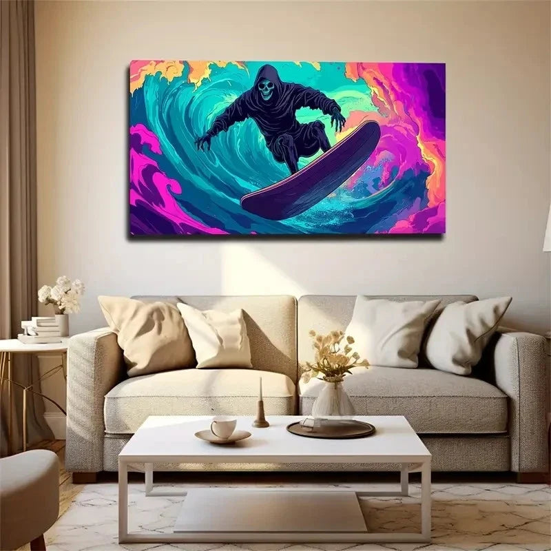 Modern Bohemian Surfing Wall Art Canvas Office Home Room Framed 120x60cm