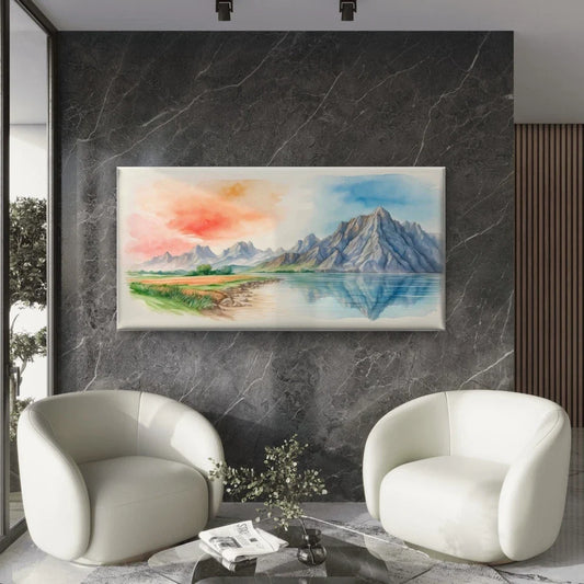 Watercolor Natural Landscapes Wall Art Canvas Office Home Room Framed 80x45cm