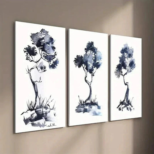 3pcs Blue & Black Abstract Tree Paintings Wall Art Set Canvas Framed 40x60cm - High Quality Print 100% Australian Made Wall Canvas Ready to Hang