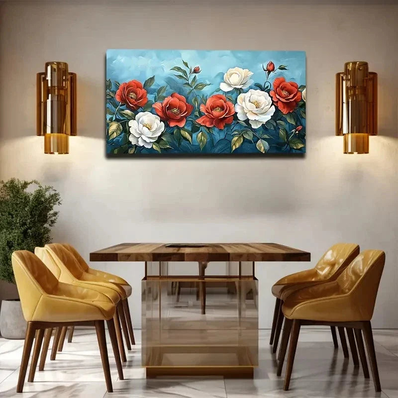 Vibrant Rose Garden with Red Wall Art canvas office home room framed 120x60cm