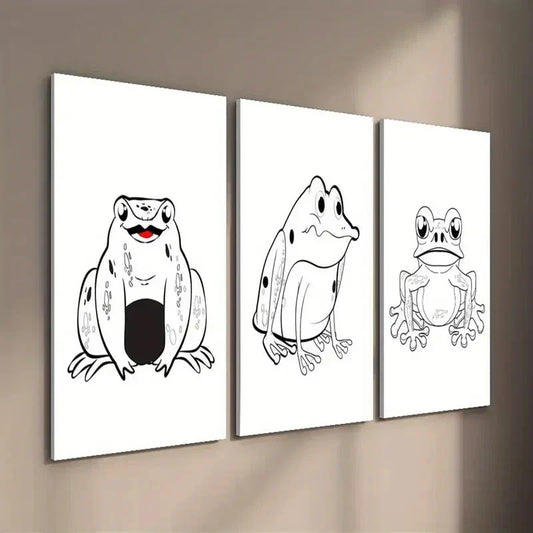3pcs Simple Japanese Murals Japanese Frogs Wall Art Set Canvas Framed 40x60cm - High Quality Print 100% Australian Made Wall Canvas Ready to Hang
