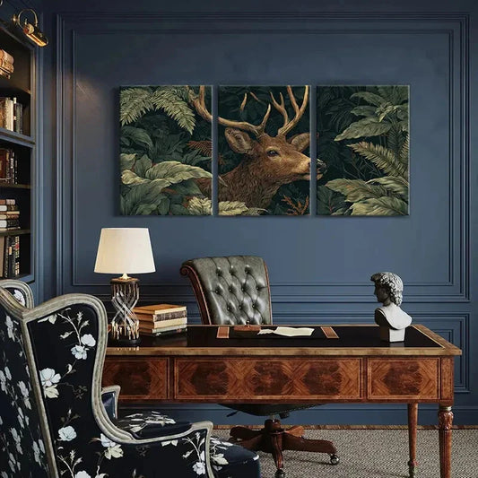 3pcs Artistic Deer Forest Theme Botanical Nature Metal Print Ready to Hang Art