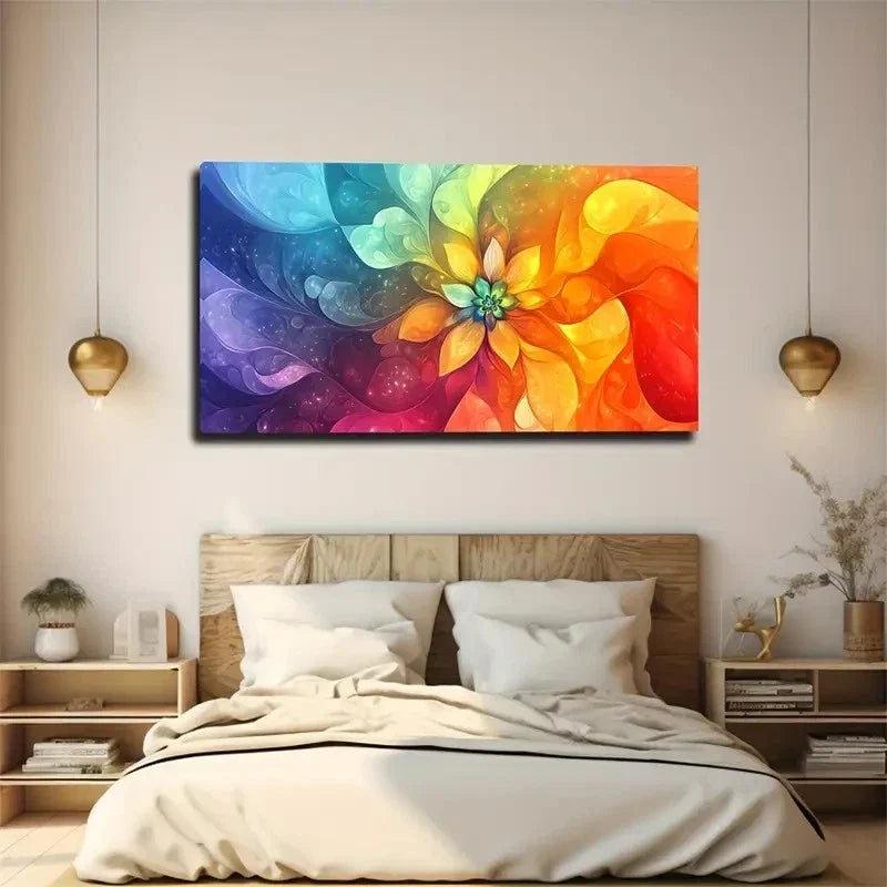 Vibrant Multi-Col Floral Design Wall Art Canvas Office Home Room Framed 120x60cm
