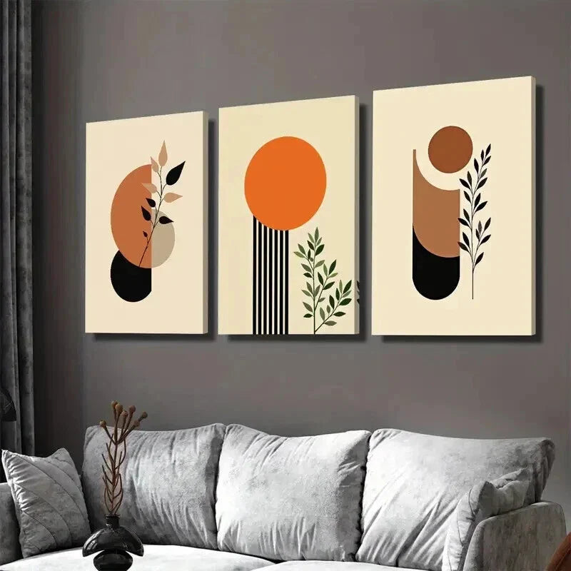 3pcs Minimalist Botanical Geometric Shapes Wall Art Set Canvas Framed 40x60cm - High Quality Print 100% Australian Made Wall Canvas Ready to Hang