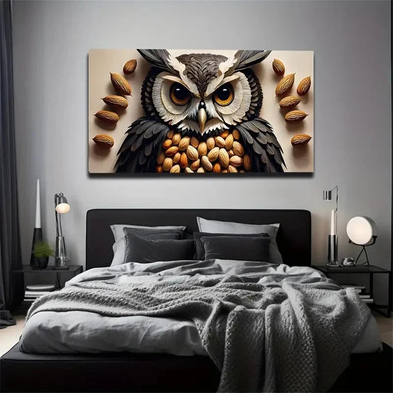 Bohemian Modern Owl Wall Art Canvas Office Home Room Framed 80x45cm