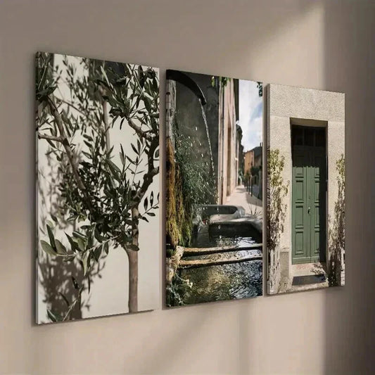 3pcs Green Olive Trees at Malta Home Wall Art Set Canvas Framed 40x60cm - High Quality Print 100% Australian Made Wall Canvas Ready to Hang