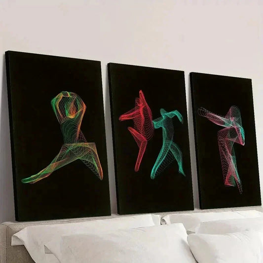 3pcs Dance Art with Neon Lines and Bright Colors Wall Art Set Canvas Framed 40x60cm - High Quality Print 100% Australian Made Wall Canvas Ready to Hang