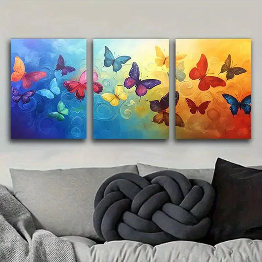 3pcs Featuring Fluttering Butterflies, Metal Print Ready to Hang Art