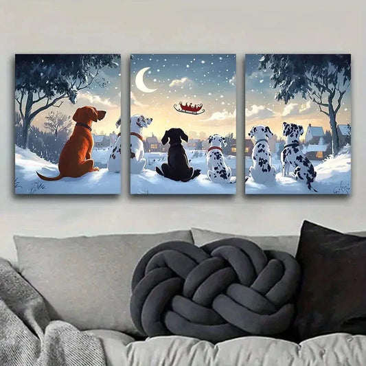 3pcs The dog looks at Santa Claus Metal Print Ready to Hang Art