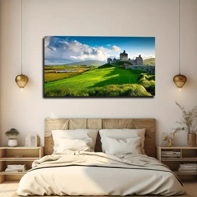 Castle On The Prairie Wall Art Canvas Office Home Room Framed 80x45cm