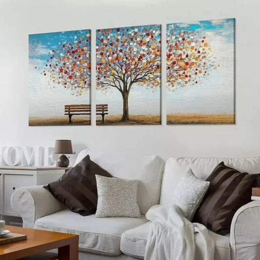 3pcs Decorative Abstract Colorful Tree Wall Art Set Canvas Framed 40x60cm - High Quality Print 100% Australian Made Wall Canvas Ready to Hang