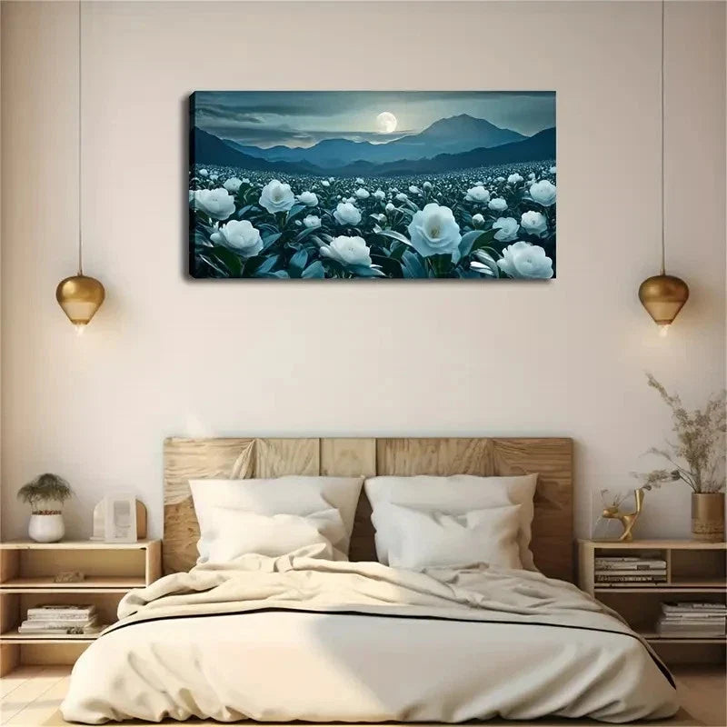 Round Moon Hanging High Below Wall Art Canvas Office Home Room Framed 120x60cm