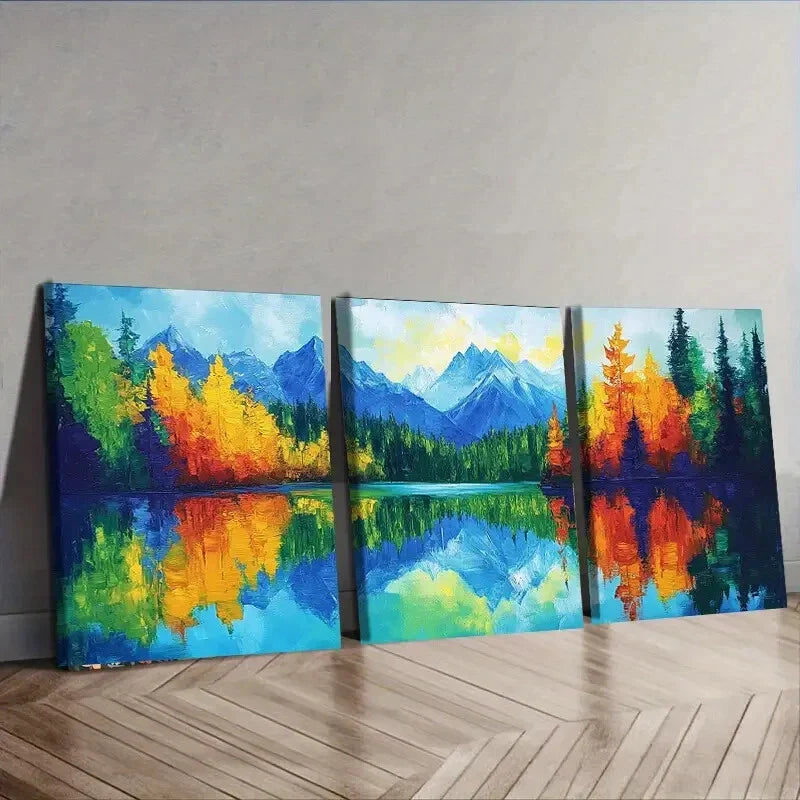 3pcs Reflections of Trees & Lakes Perfect Wall Art Set Canvas Framed 40x60cm - High Quality Print 100% Australian Made Wall Canvas Ready to Hang