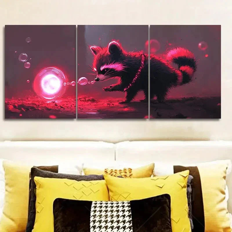 3pcs A magical raccoon Art Painting Metal Print Ready to Hang Art