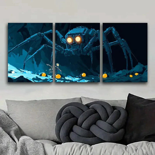 3pcs Giant mechanical spiders, Metal Print Ready to Hang Art