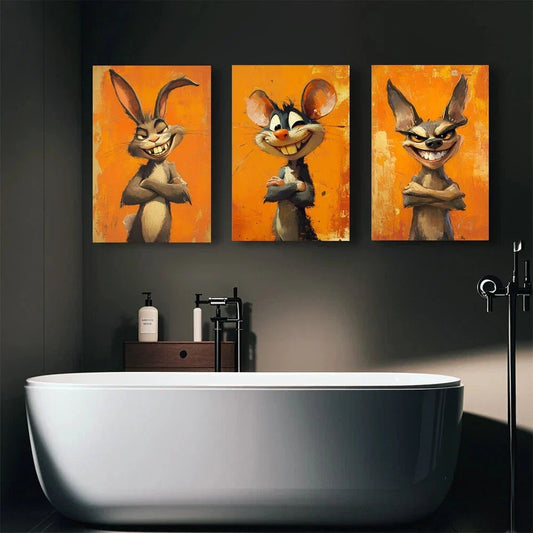 3pcs Abstract Animal Themed Mice Metal Print Ready to Hang Art