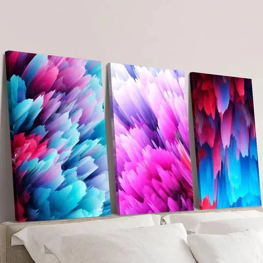 3pcs Pink Purple Blue & Green Pine Cone & Column Wall Art Set Canvas Framed 40x60cm - High Quality Print 100% Australian Made Wall Canvas Ready to Hang