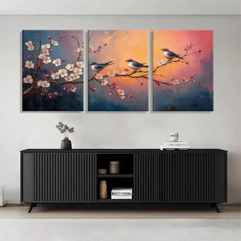 3pcs Birds and Blossom Nature-Inspired Perfect Wall Art Set Canvas Framed 40x60cm - High Quality Print 100% Australian Made Wall Canvas Ready to Hang