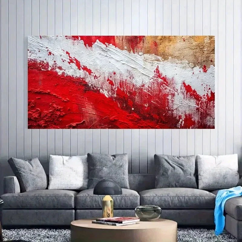 Abstract Red and White Graffiti Wall Art Canvas Office Home Room Framed 80x45cm