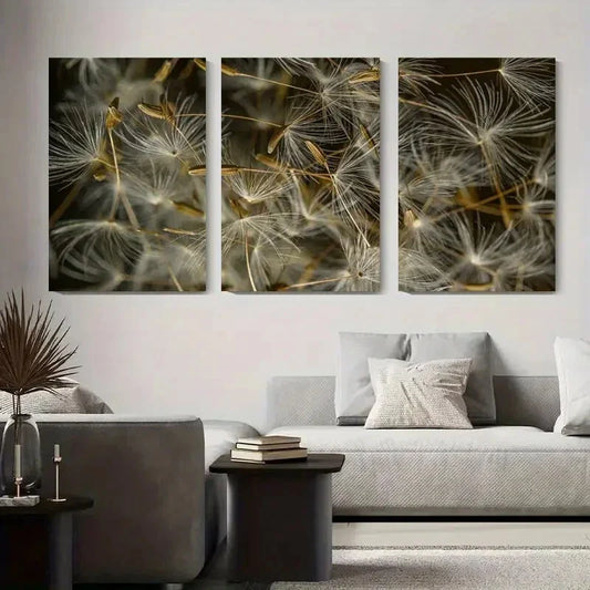3pcs Golden and White Plant Design Metal Print Ready to Hang Art