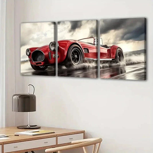 3pcs Fashion Red Cool Sports Cars Clouds Black Wall Art Set Canvas Framed 40x60cm - High Quality Print 100% Australian Made Wall Canvas Ready to Hang