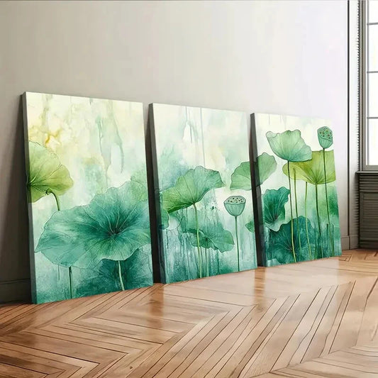 3pcs Abstract Painting Artwork Classic Green Florals Wall Art Set Canvas Framed 40x60cm - High Quality Print 100% Australian Made Wall Canvas Ready to Hang