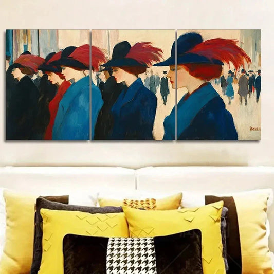 3pcs People in the market Metal Painting Print Ready to Hang Art