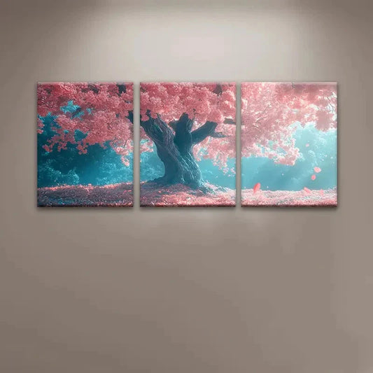 3pcs Contemporary Cherry Blossom Tree Metal Print Ready to Hang Art