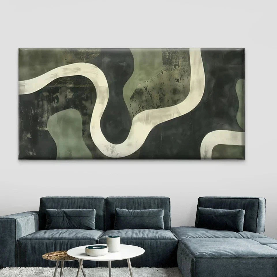 Abstract Green Black Curved Wall Art Canvas Office Home Room Framed 120x60cm