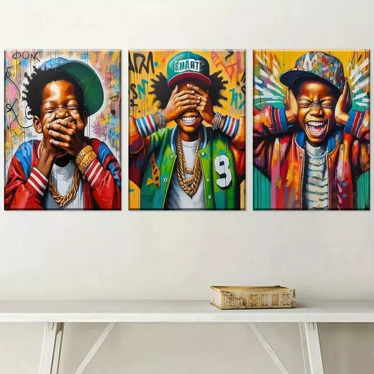 3pcs Modern Fashion Graffiti Style Figure Wall Art Set Canvas Framed 40x60cm - High Quality Print 100% Australian Made Wall Canvas Ready to Hang