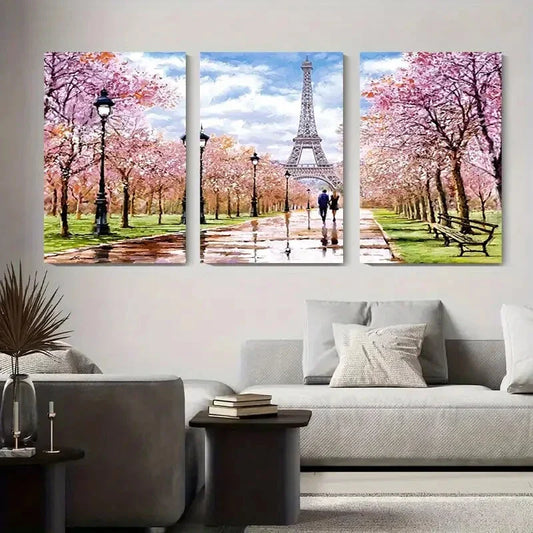 3pcs Eiffel Tower in Spring Cherry Blossom Metal Print Ready to Hang Art