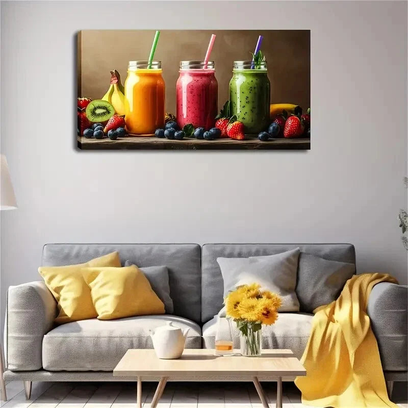 Vibrant Juice Fruit Still Life Wall Art Canvas Office Home Room Framed 120x60cm