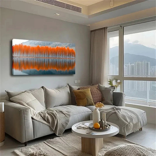 Abstract Red Forest Lake Scene Wall Art Canvas Office Home Room Framed 120x60cm