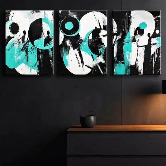 3pcs Modern Abstract Black Teal Modern Perfect Wall Art Set Canvas Framed 40x60cm - High Quality Print 100% Australian Made Wall Canvas Ready to Hang