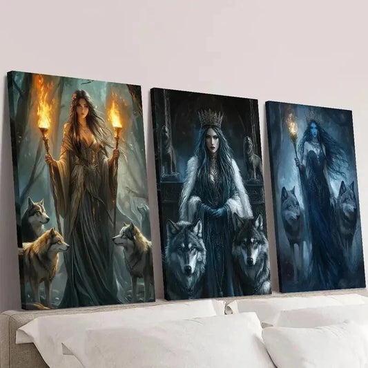 3pcs Ancient Greek Mythology & Wolf Magic Wall Art Set Canvas Framed 40x60cm - High Quality Print 100% Australian Made Wall Canvas Ready to Hang