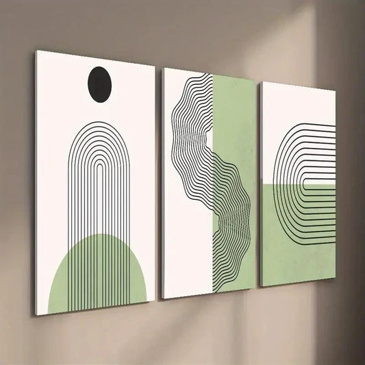 3pcs Green and Beige Monochrome Creative Wall Art Set Canvas Framed 40x60cm - High Quality Print 100% Australian Made Wall Canvas Ready to Hang